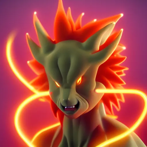 Image similar to a high resolution render of kurama from naruto movie by johannen voss by david cronenberg by francis bacon by peter kemp by octane render blender 8 k isometric dof neon colours