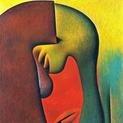 Image similar to Oil painting by Max Ernst. Strange mechanical beings kissing. Close-up portrait by Lisa Yuskavage. Paul Klee.
