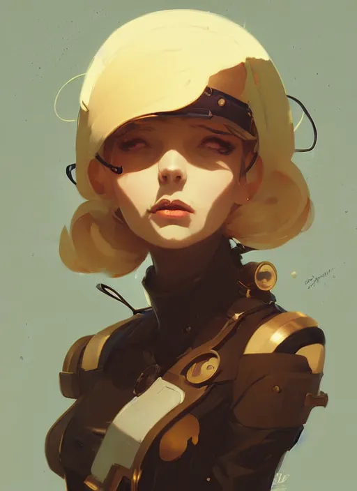 Image similar to portrait of cute girl, steampunk by atey ghailan, by greg rutkowski, by greg tocchini, by james gilleard, by joe gb fenton, by in kaethe butcher, dynamic lighting, gradient light yellow, brown, blonde cream and white color in scheme, grunge aesthetic