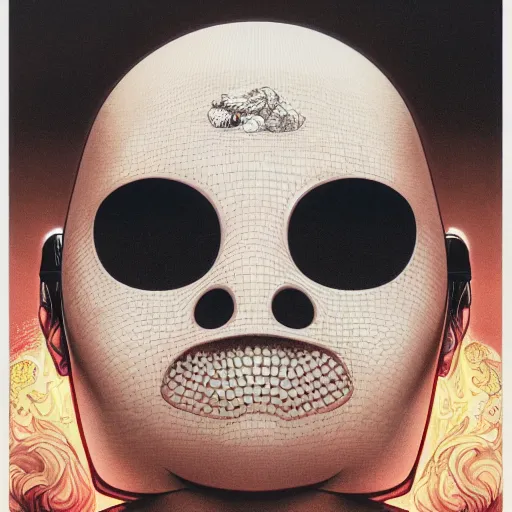 Image similar to portrait closeup of marshmello, symmetrical, by yoichi hatakenaka, masamune shirow, josan gonzales and dan mumford, ayami kojima, takato yamamoto, barclay shaw, karol bak, yukito kishiro, areuz