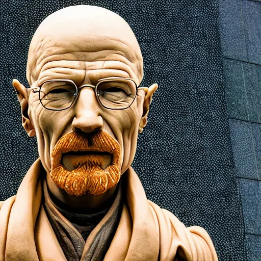 Image similar to extree long - shot photograph of a very detailed renaissance clay sculpture of walter white wearing a phrygian cap in times square, made by michelangelo, hyper detailed, sharp focus, 8 k resolution, ray tracing