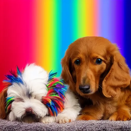 Prompt: Jesus petting a cute puppy with rainbow background 8k