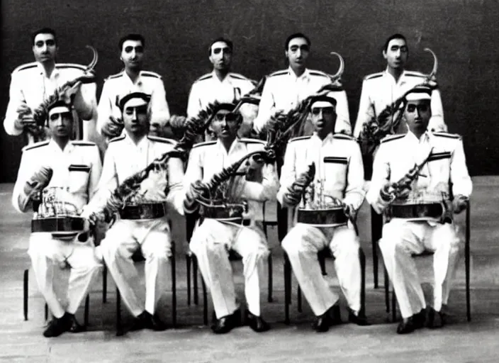 Image similar to saudi military band in 1950s, old photograph