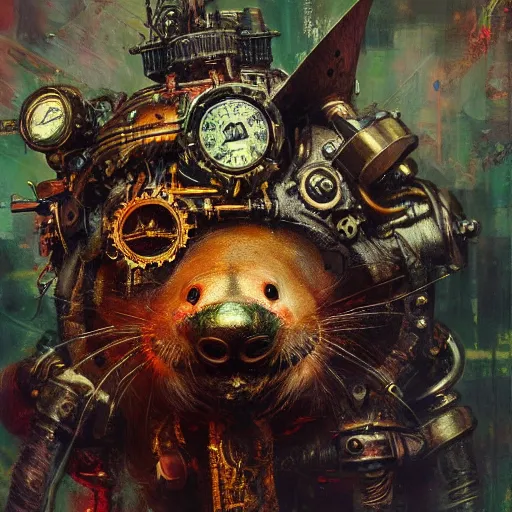 Image similar to steampunk rat, acid, 303, psychedelic, by ruan jia