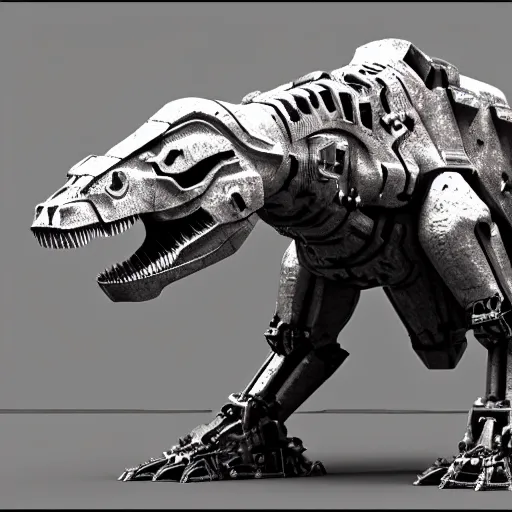 Image similar to mecha t-rex, octane render, symmetrical, 3D