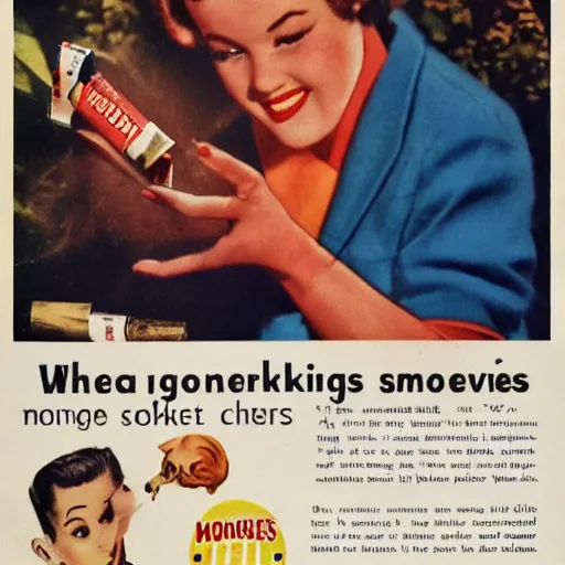 Prompt: 1 9 5 0 s advertising about the positives of monkeys smoking cigarettes