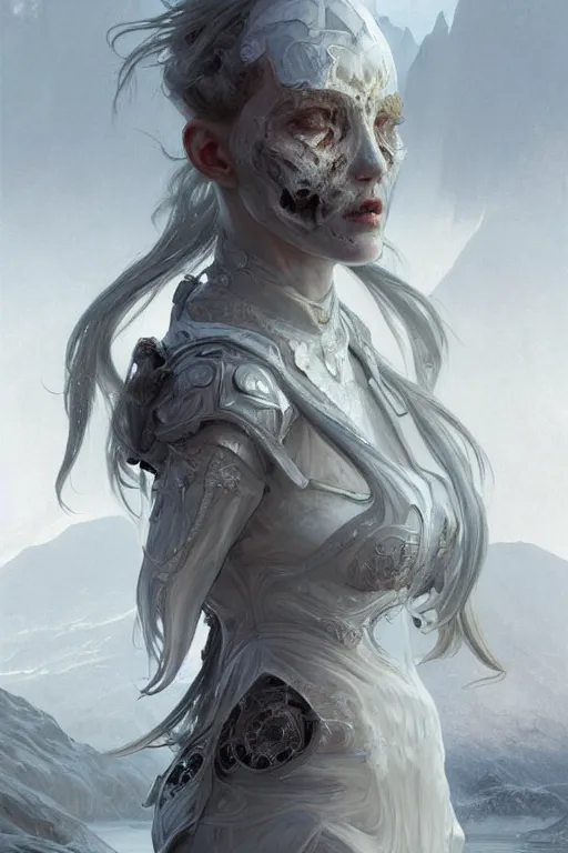 Prompt: portrait of dead from mayhem, matte white color mirror armor, in ruined fjords of norway, sci-fi and fantasy, intricate and very very beautiful and elegant, highly detailed, Frostbite Engine, digital painting, artstation, concept art, smooth and sharp focus, illustration, art by tian zi and WLOP and alphonse mucha