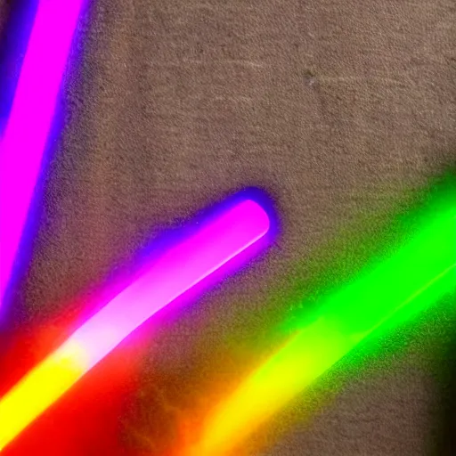 Image similar to a light saber made of multiple colors inside of it