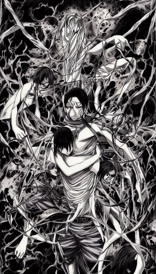 Image similar to life and death mixing together, by hajime isayama