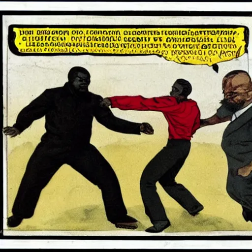 Prompt: fight between black person and lenin