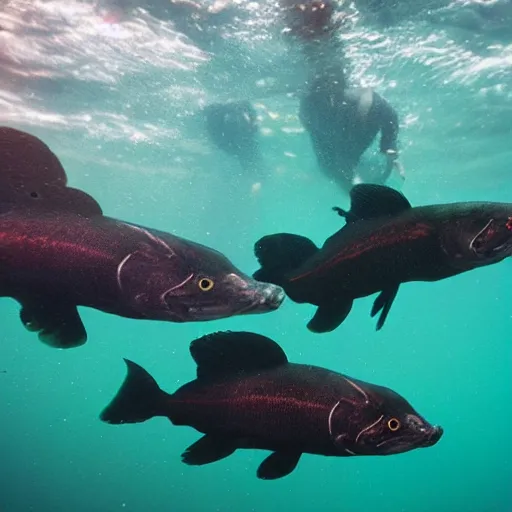 Prompt: black eels in the ocean, underwater photography