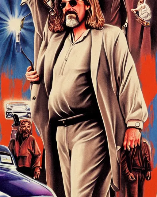 Image similar to the big lebowski, airbrush, drew struzan illustration art, key art, movie poster