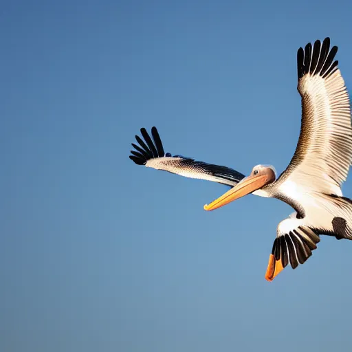 Image similar to a picture of a huge mega ultra sized pelican in flight. the pelican is very big has its its huge wings spread. symmetrical photo. very detailed, professional lighting diffracted lightrays 4 k.