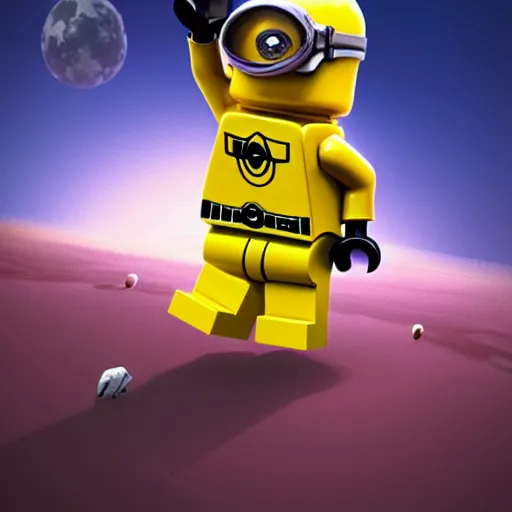 Prompt: lego minion astronaut on the moon by goro fujita and beeple, realism, sharp details, cinematic, highly detailed, digital, 3 d, yellow colors