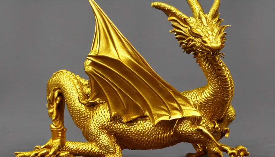 Prompt: golden statue of a dragon