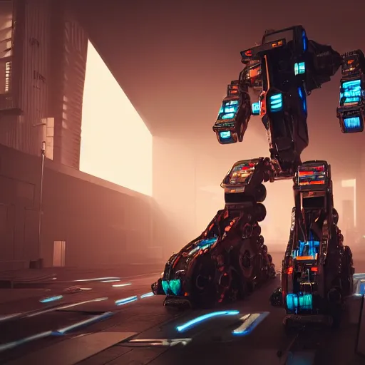 Image similar to cyberpunk concept inspired giant quadrupedal mining robot, futuristic look, highly detailed body, very expensive, photorealistic camera shot, bright studio setting, studio lighting, crisp quality and light reflections, unreal engine 5 quality render, artstation