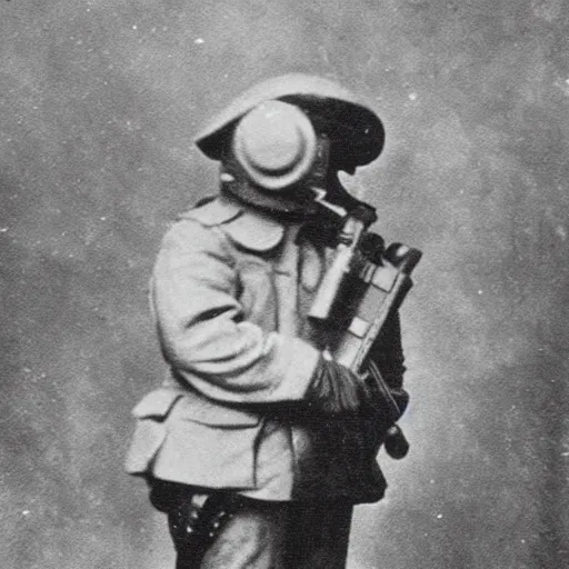 Image similar to photo of kirby from nintendo, pink kirby, kirby from nintendo as a soldier ww1 era photograph