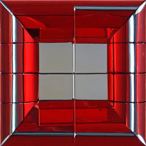 Prompt: chrome spheres on a red cube by henri biva