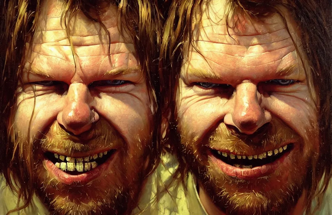 Image similar to portrait of aphex twin!!!!!!!!!!!!!!!!!!!!!!!!!!!, detailed face, detailed painting,, epic lighting, by ilya repin, phil hale and kent williams