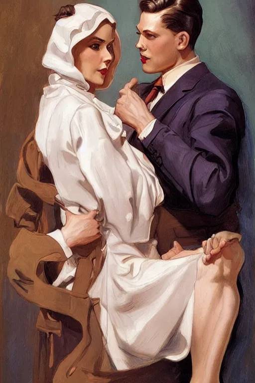 Prompt: man and woman by jc leyendecker!!!!!!