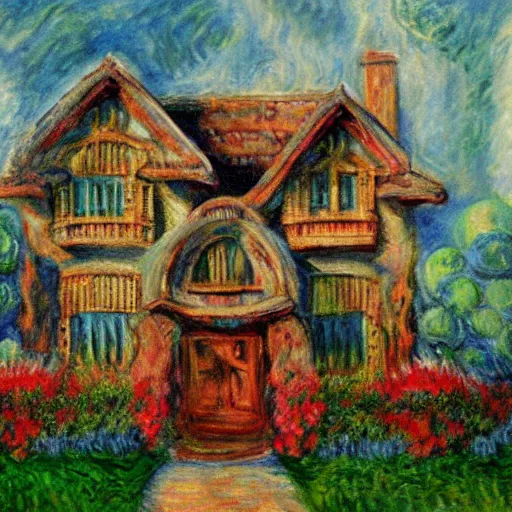 Image similar to monster house movie painted by monet