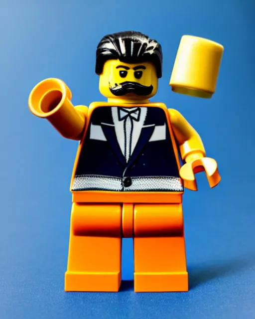 Image similar to photo of official lego lech!!! wałesa!!! with a small! moustache! minifigure, 4 k, product photography, high quality