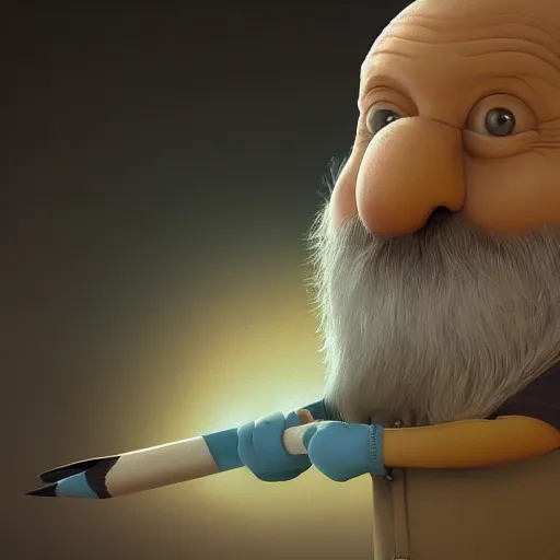 Image similar to an epic painting minion old granpa with white head, pencil drawing, perfect composition, golden ratio, beautiful detailed, photorealistic, digital painting, concept art, smooth, sharp focus, illustration, artstation trending, octane render, unreal engine