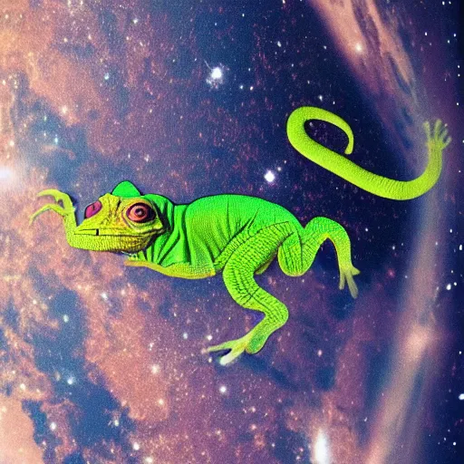 Image similar to a cameleon in space.