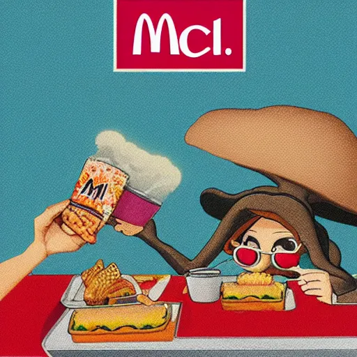 Image similar to squid eating at mcdonald's, lofi album art