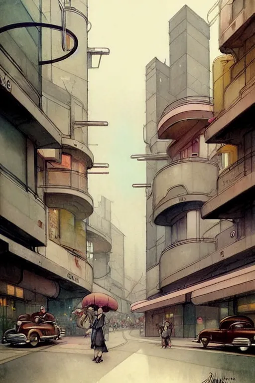 Image similar to ( ( ( ( ( taliesin up view 1 9 5 0 s retro future art deco city street design. muted colors. ) ) ) ) ) by jean - baptiste monge!!!!!!!!!!!!!!!!!!!!!!!!!!!!!!