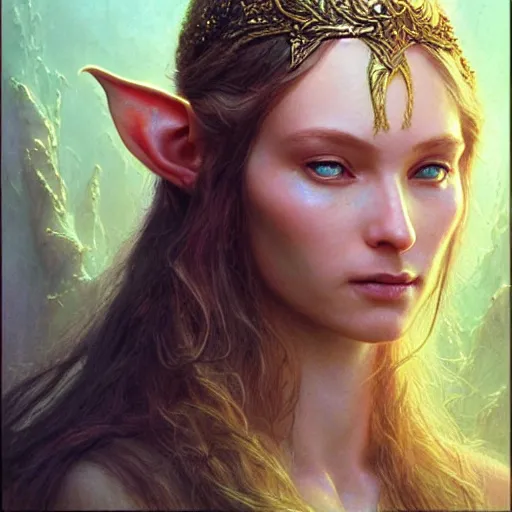 Image similar to a beautiful elven princess, stuning 3 d render, masterpiece, glowing aura, by donato giancola and greg rutkowski and wayne barlow and zdzisław beksinski, realistic face