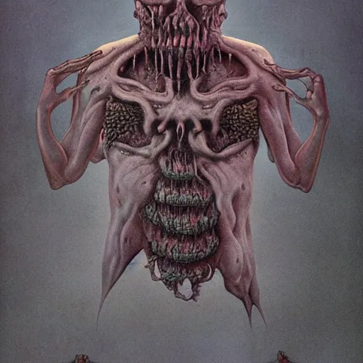 Image similar to a necromorph designed by Zdzisław Beksiński