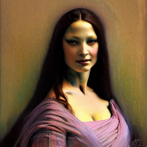 Prompt: beautiful portrait of a woman, negative no not mona lisa pose, character design, painting by gaston bussiere, katsuya terada, frank frazetta, tom of finland, trending on artstation