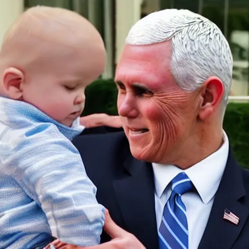 Image similar to mike pence holding a baby that looks exactly like him