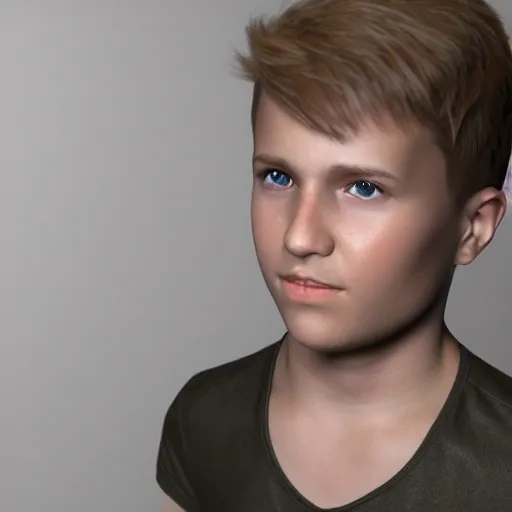 Image similar to full body unreal engine 5 render of a blonde boy with a highly detailed face