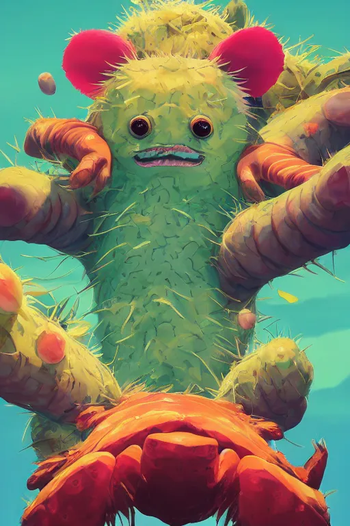 Image similar to 3 d render creature animal sushi cristal big eye roots cactus elemental flush of force nature micro world fluo, comics gta 5 cover, official fanart behance hd artstation by jesper ejsing, by rhads, makoto shinkai and lois van baarle, ilya kuvshinov, ossdraws