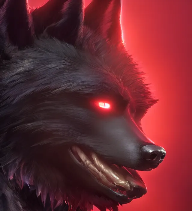 Prompt: portrait of a anthropomorphic black male wolf with red hair in star citizen, hyper detailed, digital art, trending in artstation, cinematic lighting, studio quality, smooth render, unreal engine 5 rendered, octane rendered, art style by pixar dreamworks warner bros disney riot games and overwatch.