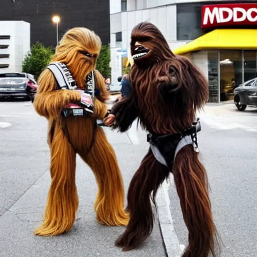 Prompt: Chewbacca robbing a McDonald's