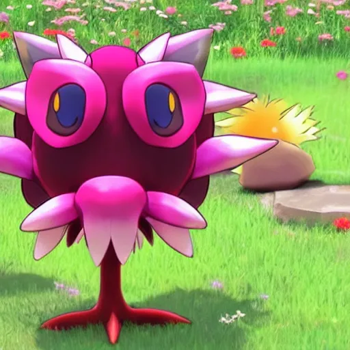 Image similar to A pokemon that looks like A huge flower，Trending on art station. Unreal engine.