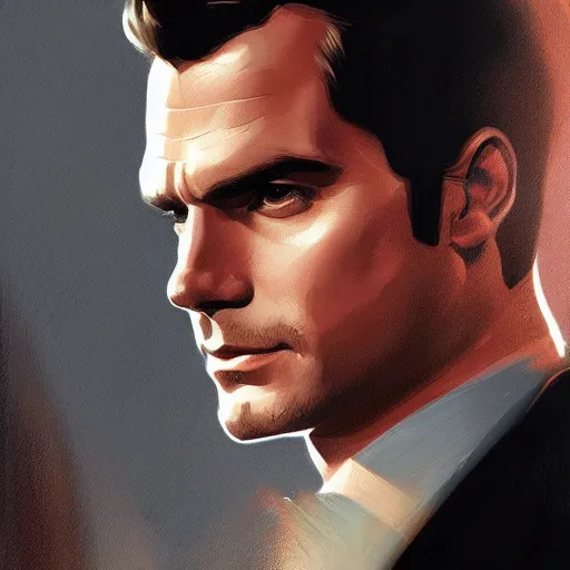 Image similar to henry cavill as james bond, portrait, highly detailed, digital painting, artstation, concept art, sharp focus, illustration, art by artgerm and greg rutkowski and alphonse mucha