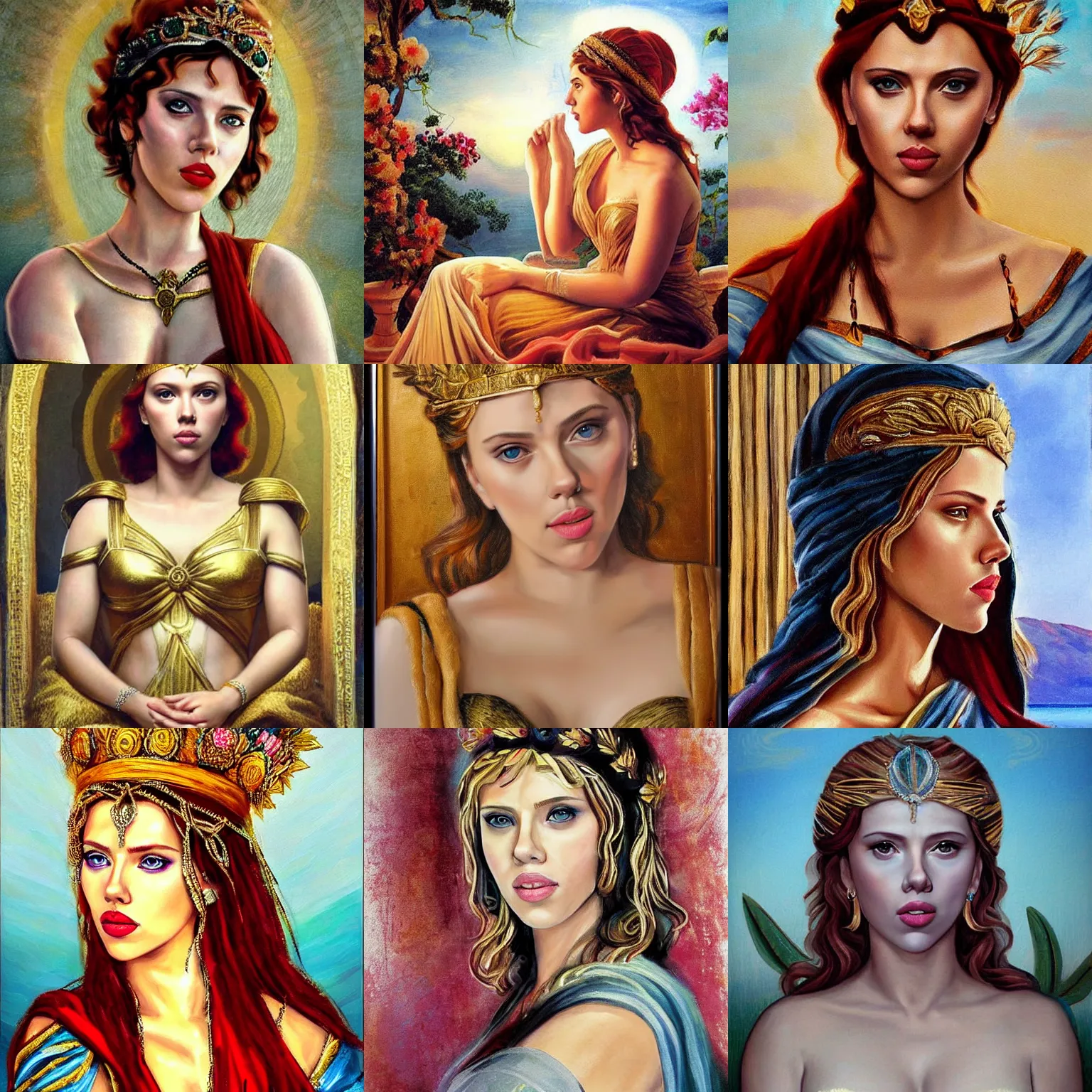 Image similar to Scarlett Johansson as a beautiful Greek Godess, Painting,