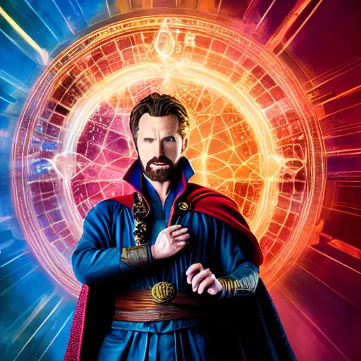 Image similar to chris evans as doctor strange, marvel cinematic universe, mcu, canon eos r 3, f / 1. 4, iso 2 0 0, 1 / 1 6 0 s, 8 k, raw, unedited, symmetrical balance, in - frame,