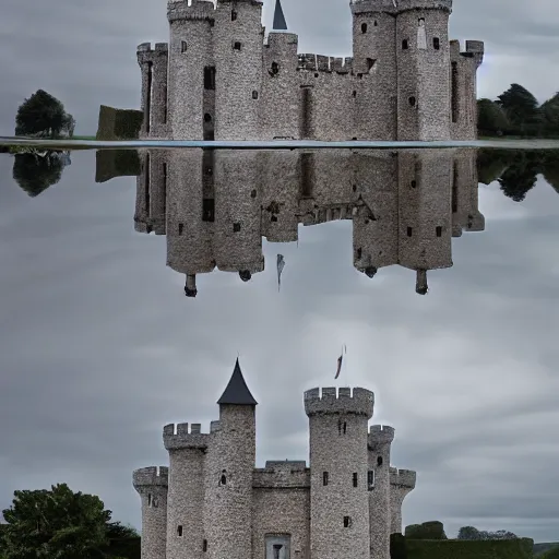 Prompt: a castle built entirely out of mirrors, disguising its existence as a mirage on the horizon