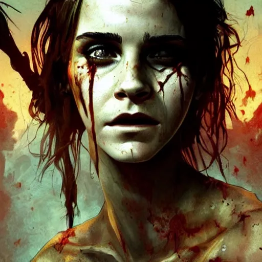 Prompt: Emma Watson as zombie from Dead Island 2 , highly detailed, digital painting, artstation, concept art, sharp focus, illustration, art by greg rutkowski and alphonse mucha