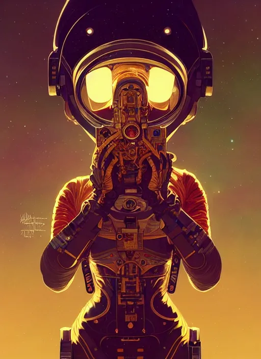 Prompt: psychoslayer, woman astronaut, intricate abstract. being entered by machine, portrait, highly detailed, deep focus, elegant, golden hour, elegant, highly detailed, digital painting, artstation, concept art, smooth, sharp focus, illustration, art by artgerm and greg rutkowski and alphonse mucha