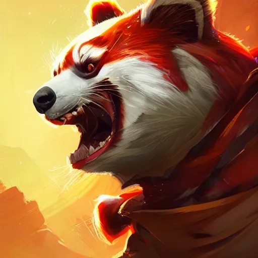 Prompt: red panda as dota 2 character, digital illustration portrait design, by android jones and greg rutkowski, retrowave color scheme, detailed, cinematic lighting, wide angle action dynamic portrait
