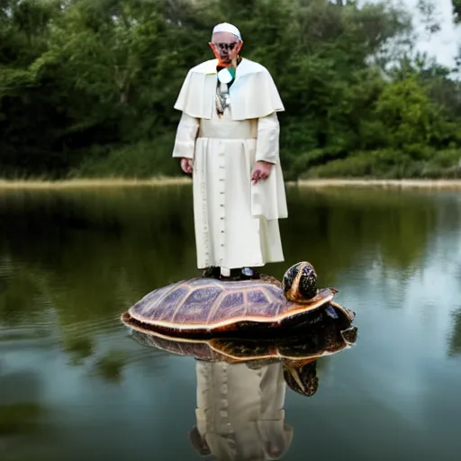 Prompt: pope holding a pond turtle, photography, Canon eos r3, 8k resolution