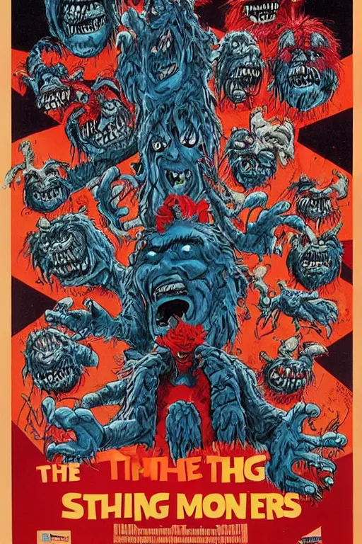 Image similar to the thing 1 9 8 2 movie poster with intricate detail and monsters from the movie