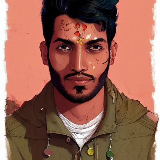 Image similar to a study of cell shaded portrait of a Handsome Indian man with turnban concept art, llustration, post grunge, concept art by josan gonzales and wlop, by james jean, Victo ngai, David Rubín, Mike Mignola, Laurie Greasley, highly detailed, sharp focus, alien, Trending on Artstation, HQ, deviantart, art by artgem