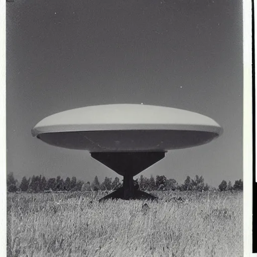 Image similar to polaroid photograph of ufo taken, hanebau, 1 9 5 0 s, black and white, blurry